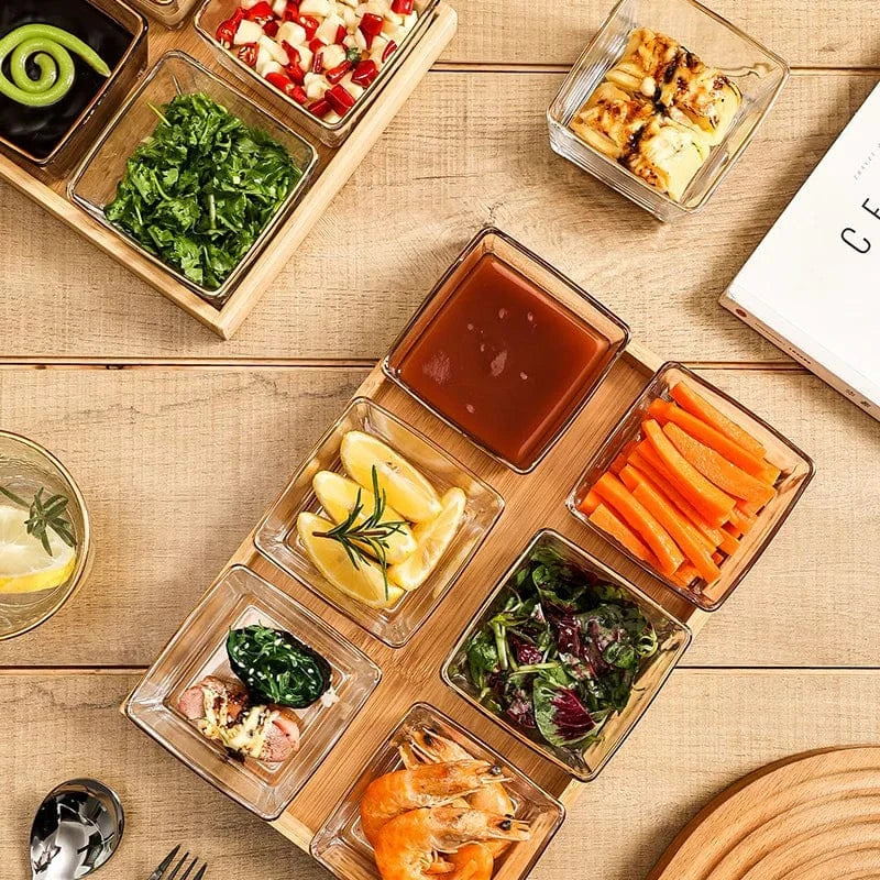 Wooden Serving Glass Bowls Trays