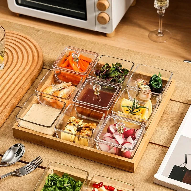 Wooden Serving Glass Bowls Trays