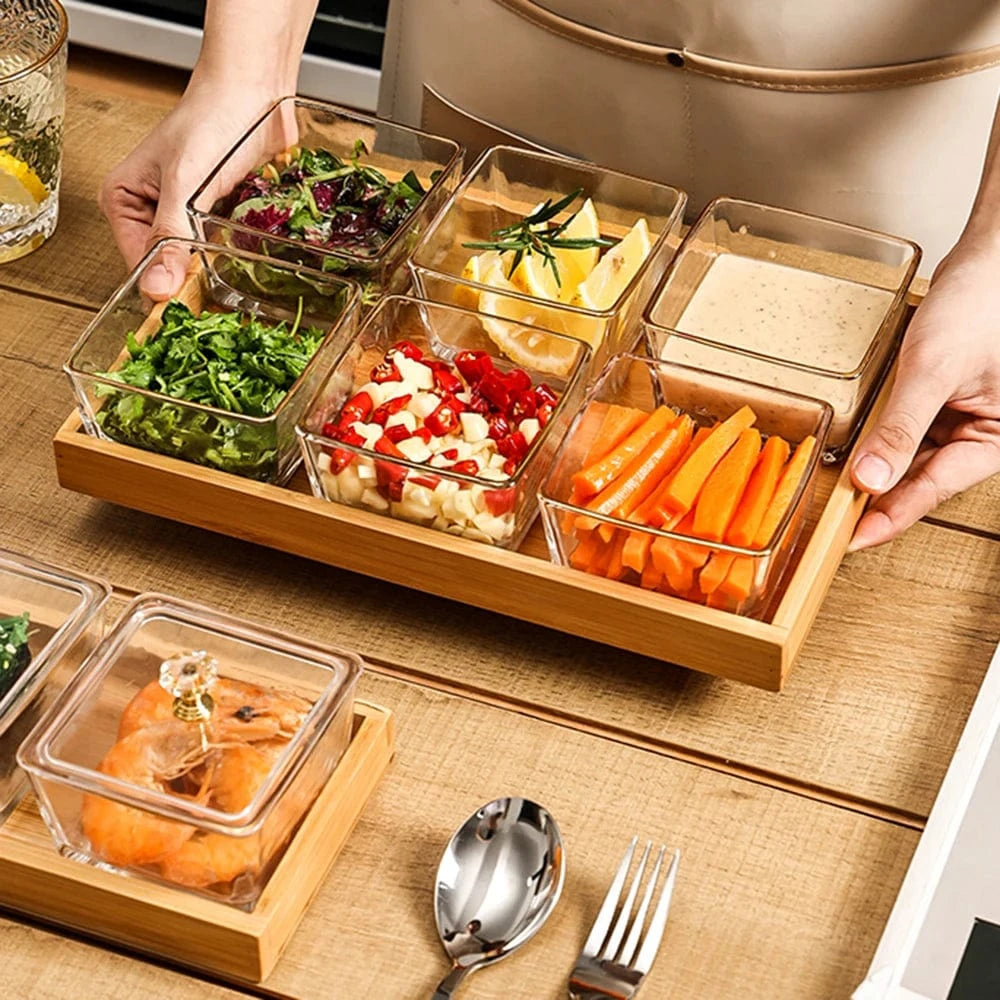 Wooden Serving Glass Bowls Trays