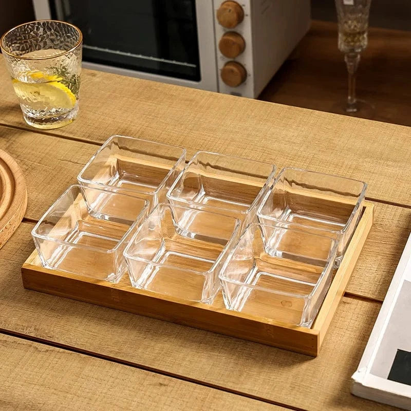 Wooden Serving Glass Bowls Trays