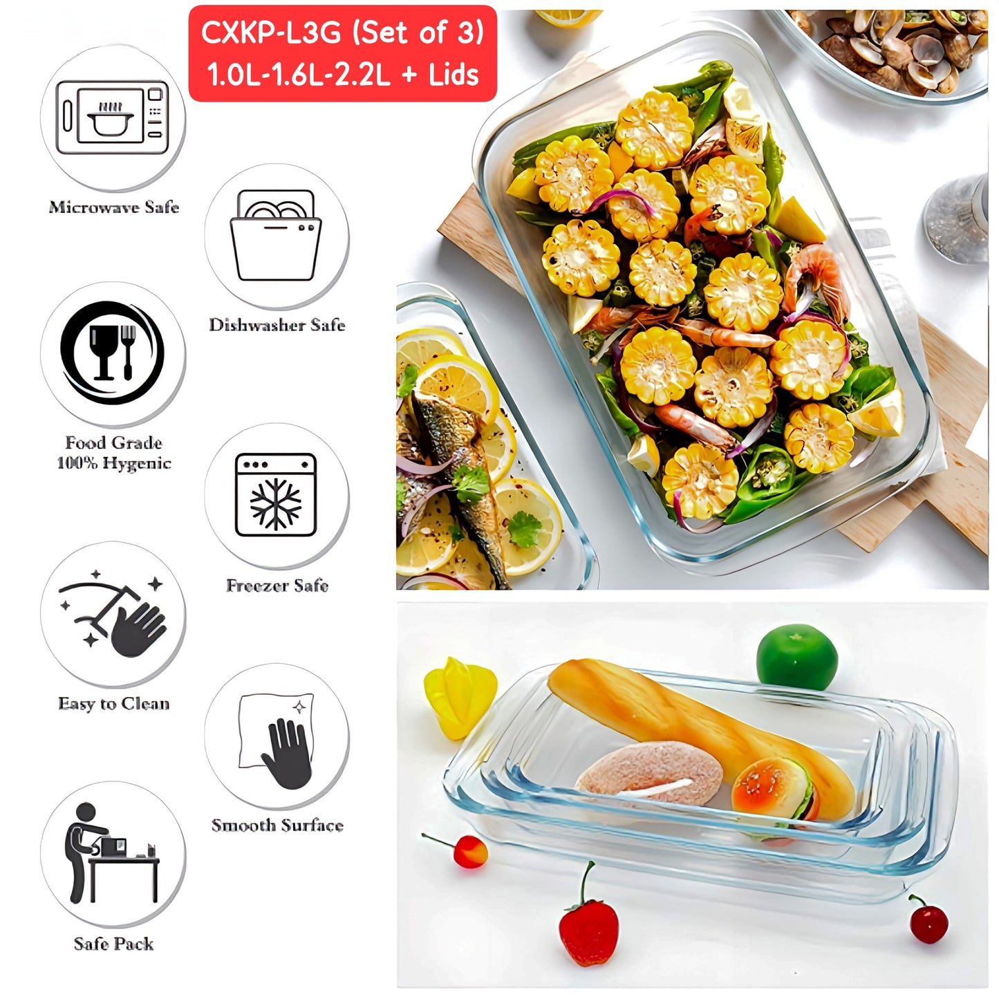 Diamond Oven Glass Tupperware 3pcs Set