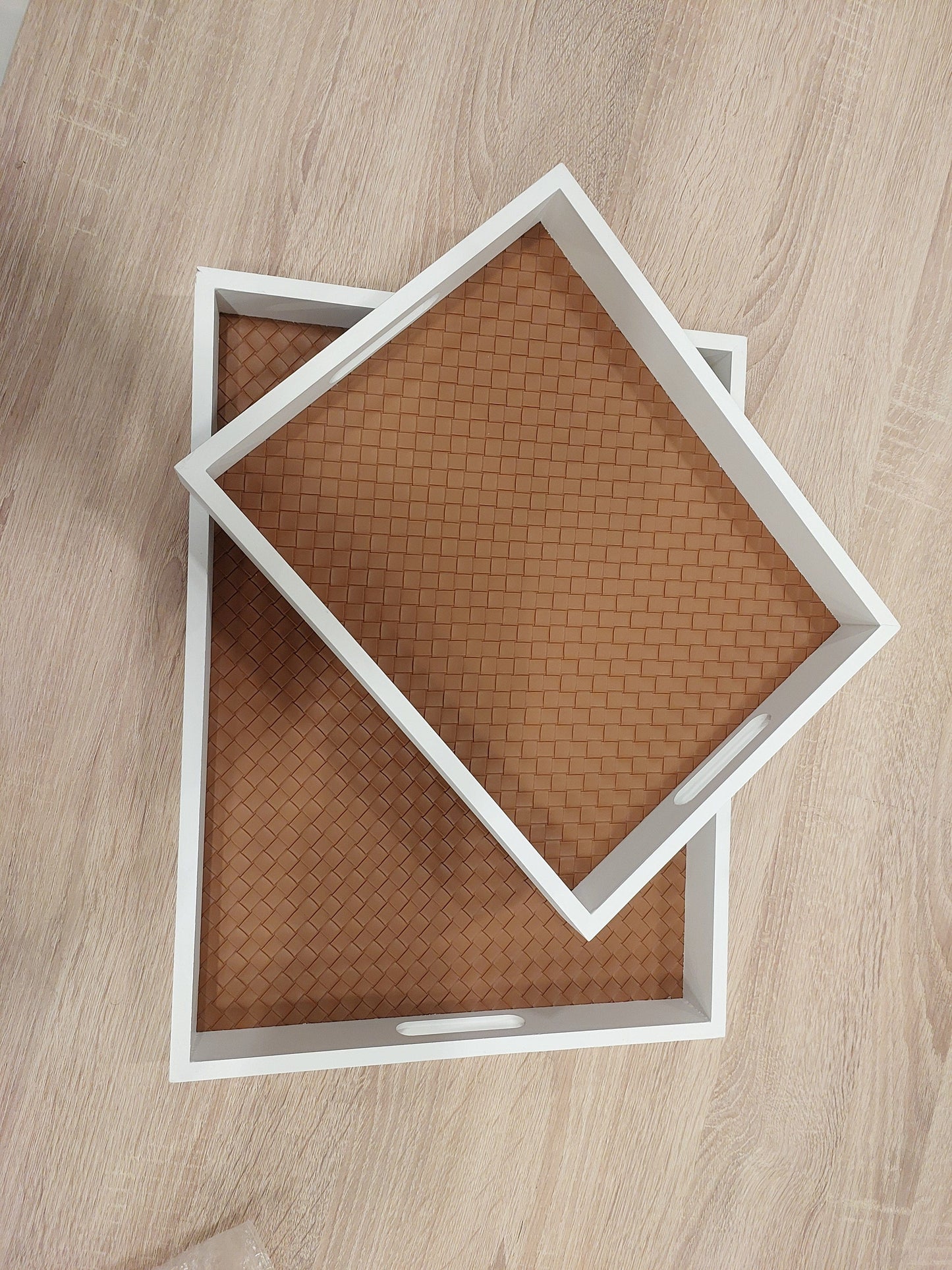 Leather wood tray set KT2480