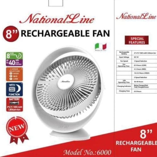 NationalLine 8'' Rechargeable Fan HA2382