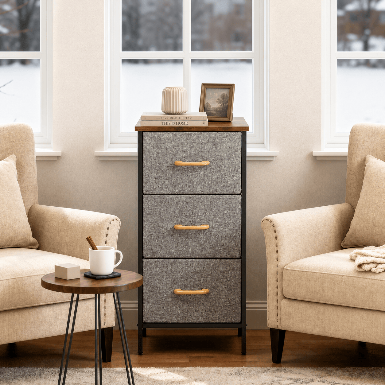 Modern Wood & Metal Drawer Stand HA8003