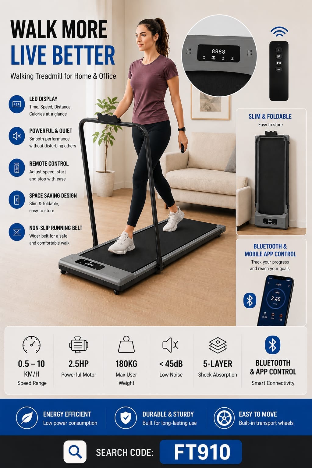WALKING & RUNNING PAD TREADMILL FT910⁶