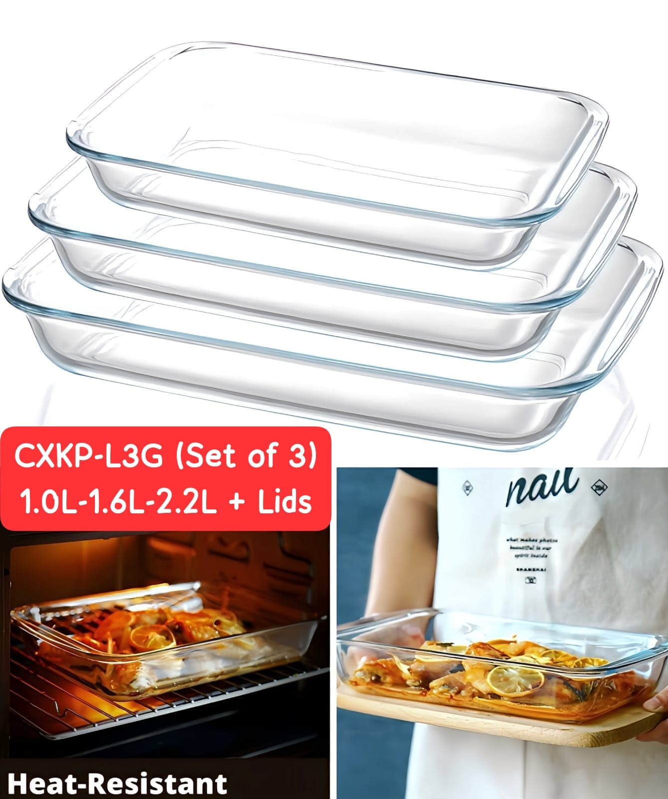 Diamond Oven Glass Tupperware 3pcs Set