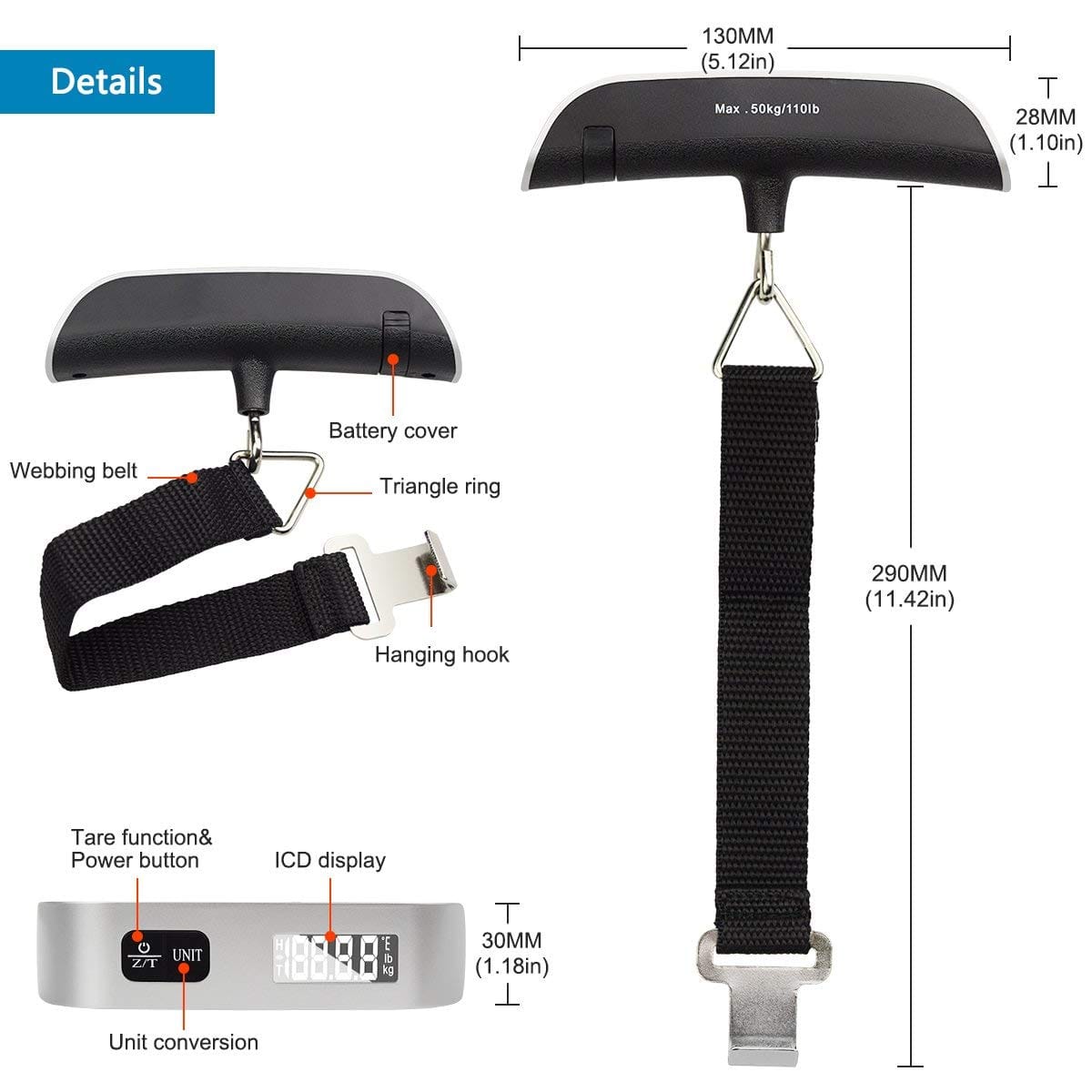 Portable Traveler Luggage Scale LCD Display HA22250