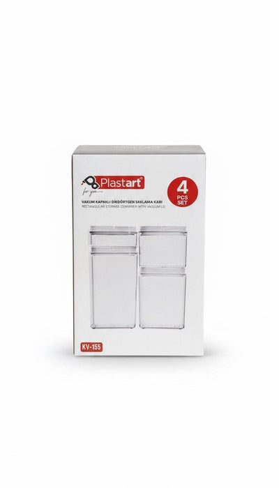 PLASTART 4PCS RECTANGULAR STORAGE CONTAINER WITH VACCUM LID KT1196