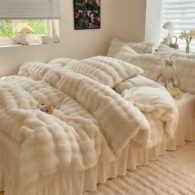 4PCS SET RABBIT FUR BED SHEET HA2291