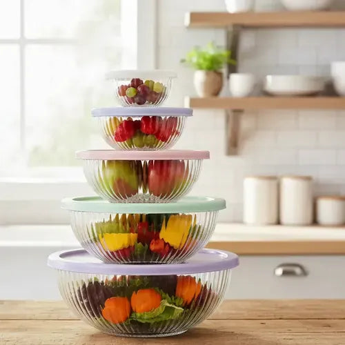 Glass 5 Bowls Set With Covers