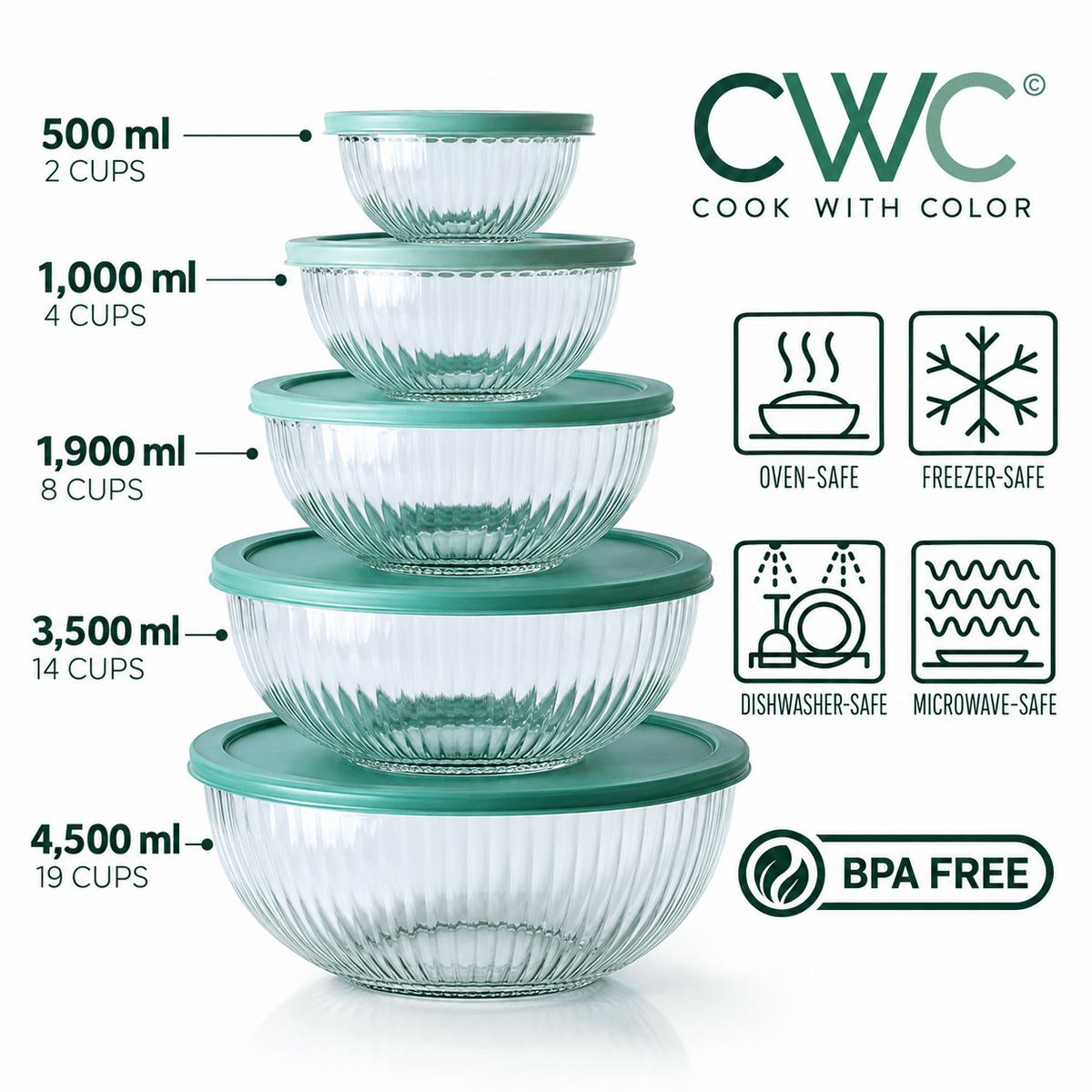 Glass 5 Bowls Set With Covers