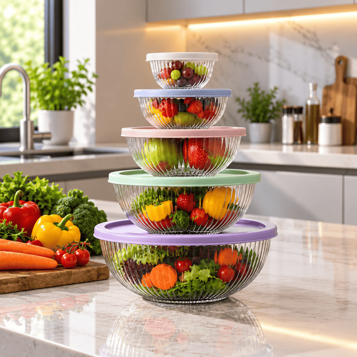 Glass 5 Bowls Set With Covers