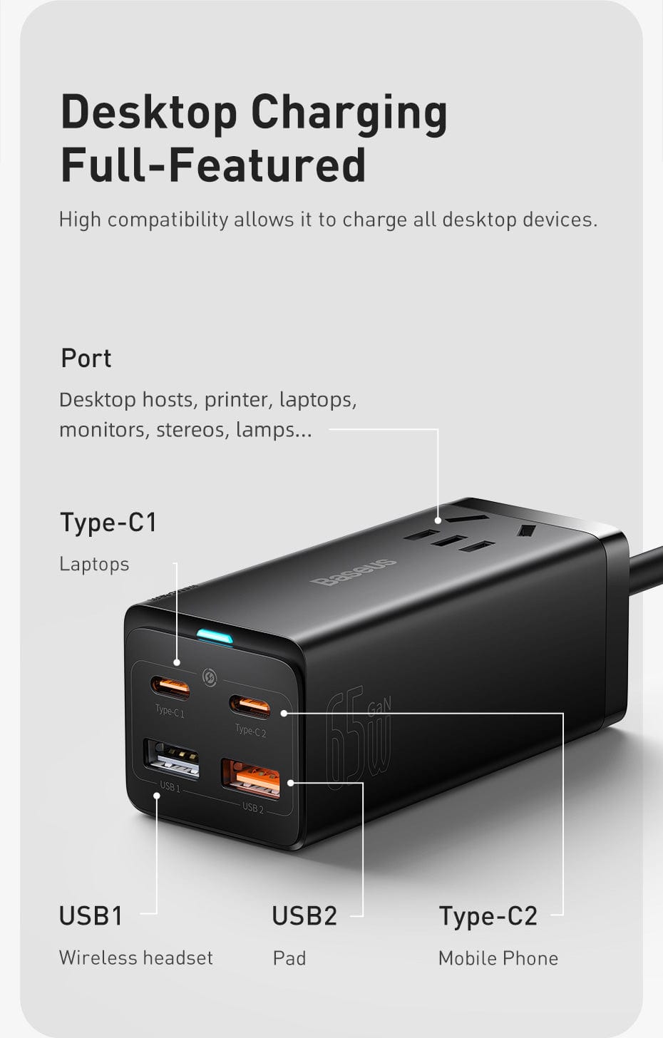 BASEUS DESKTOP POWER STRIP 65W  EA1080