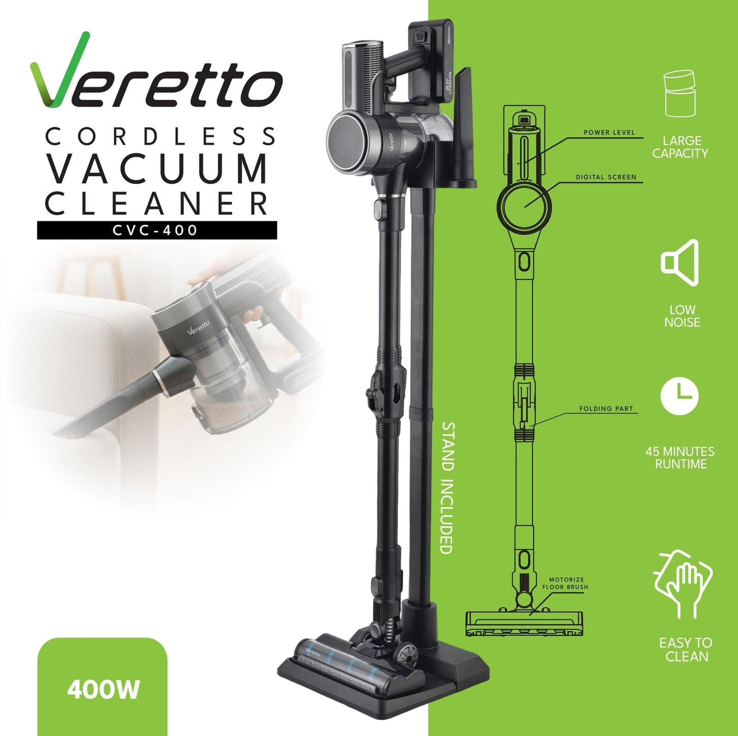 VERETTO CORDLESS VACUUM CLEANER CVC-400/ 400 W
