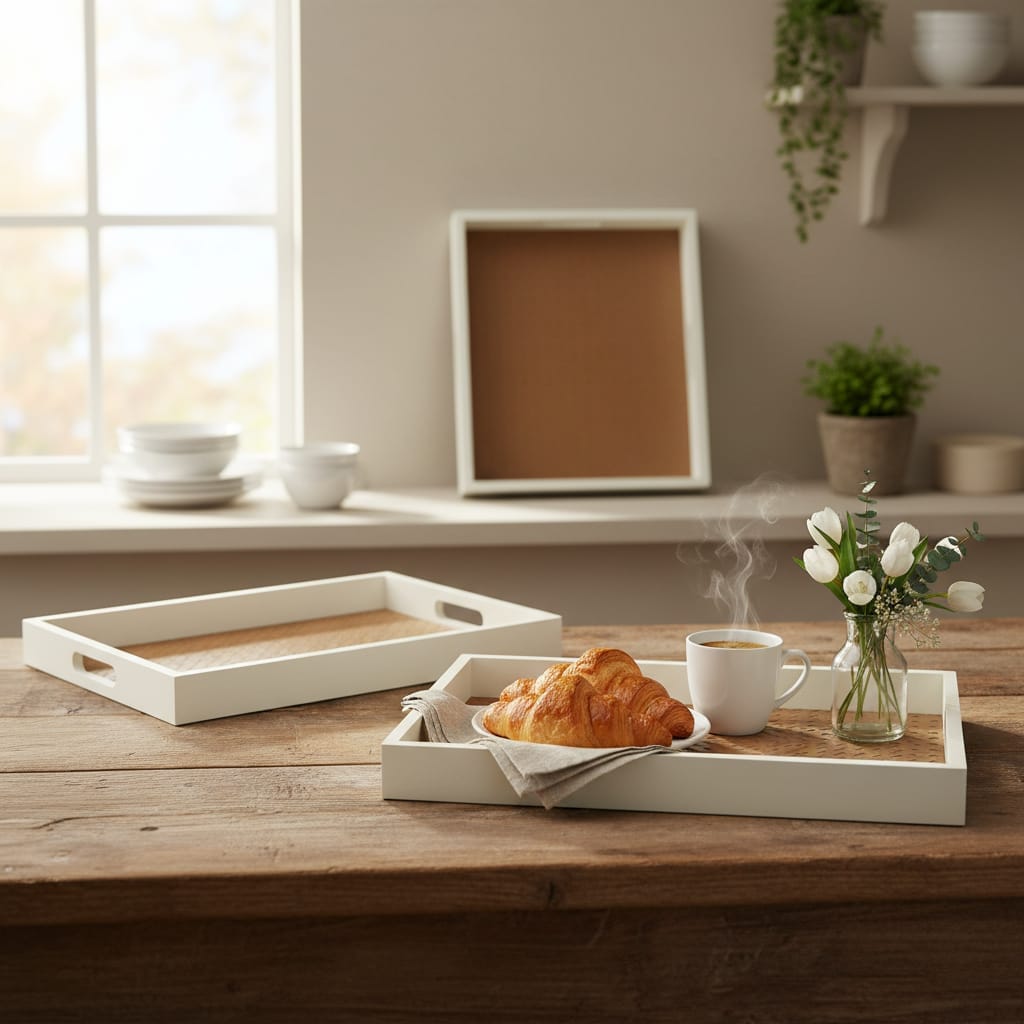 LEATHER WOOD TRAY SET KT2480