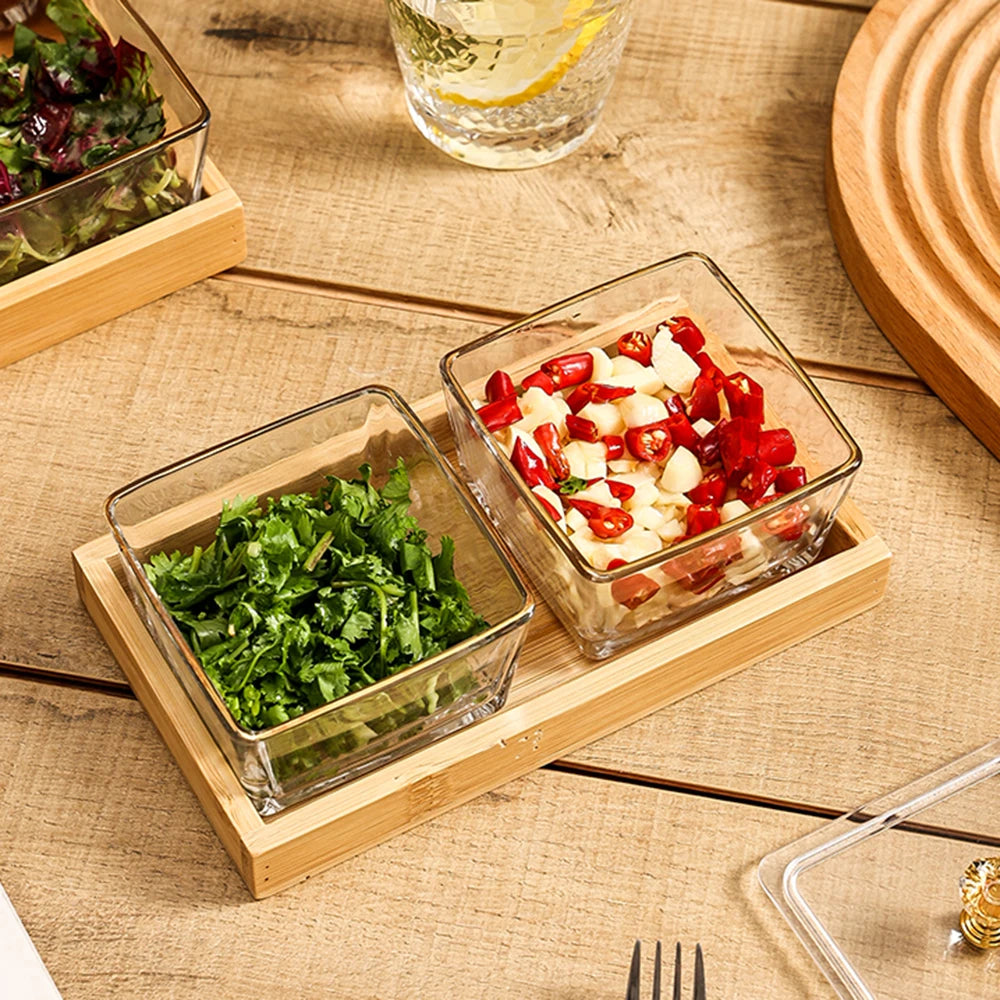 Wooden Serving Glass Bowls Trays