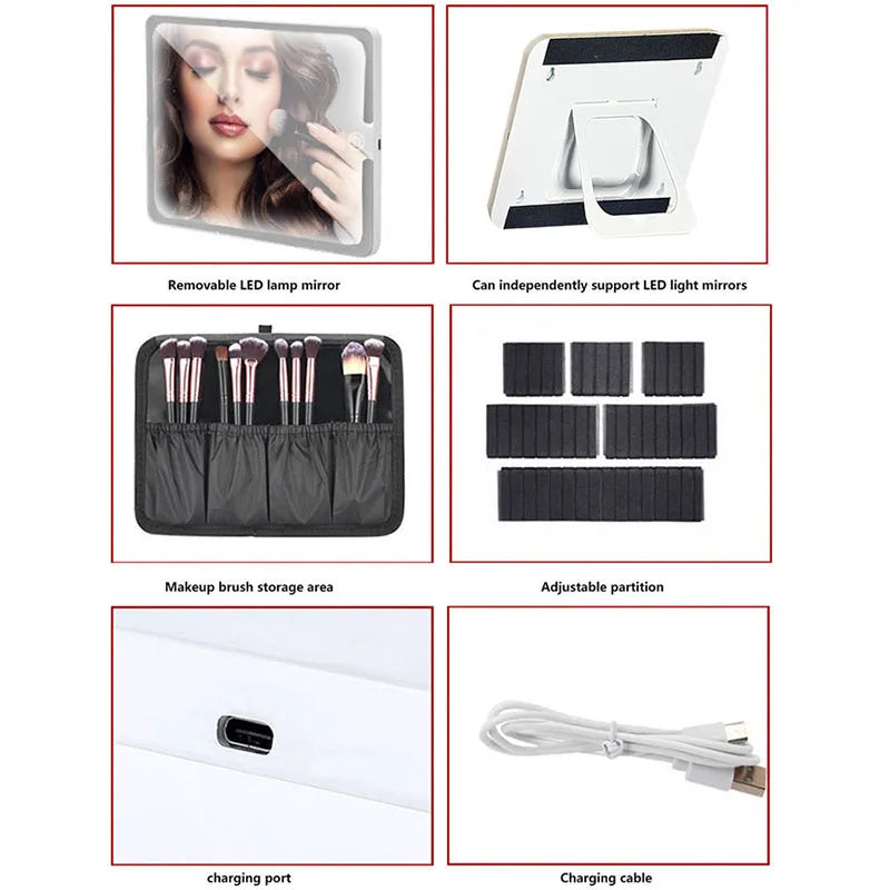 Makeup bag with mirror led