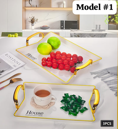 Set of 3 Golden Plated Tray Set