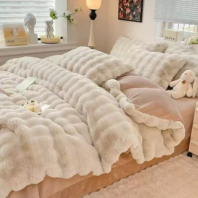 4PCS SET RABBIT FUR BED SHEET HA2291