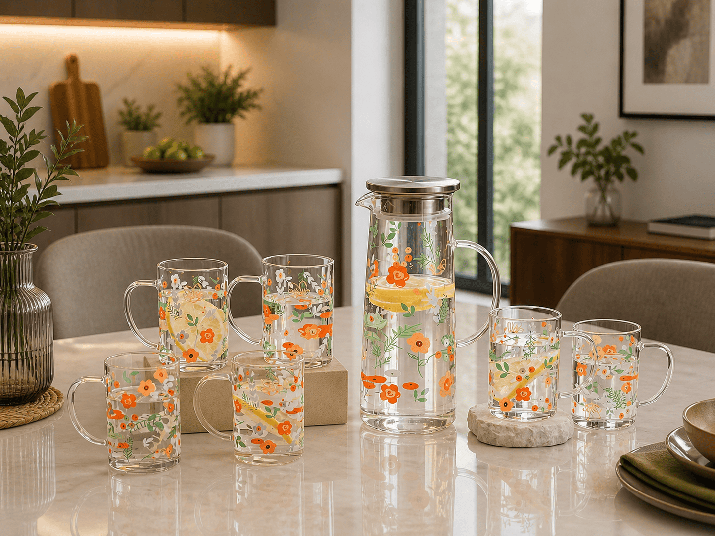 7pcs Glass Kettle Flower Set KW5628QJ