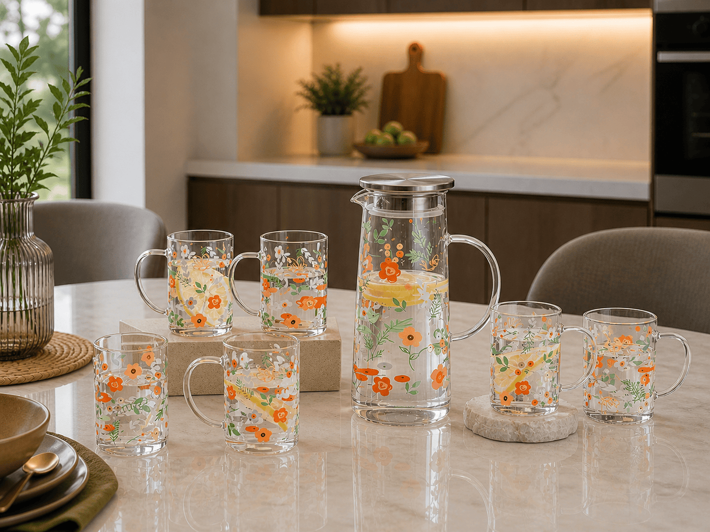 7pcs Glass Kettle Flower Set KW5628QJ