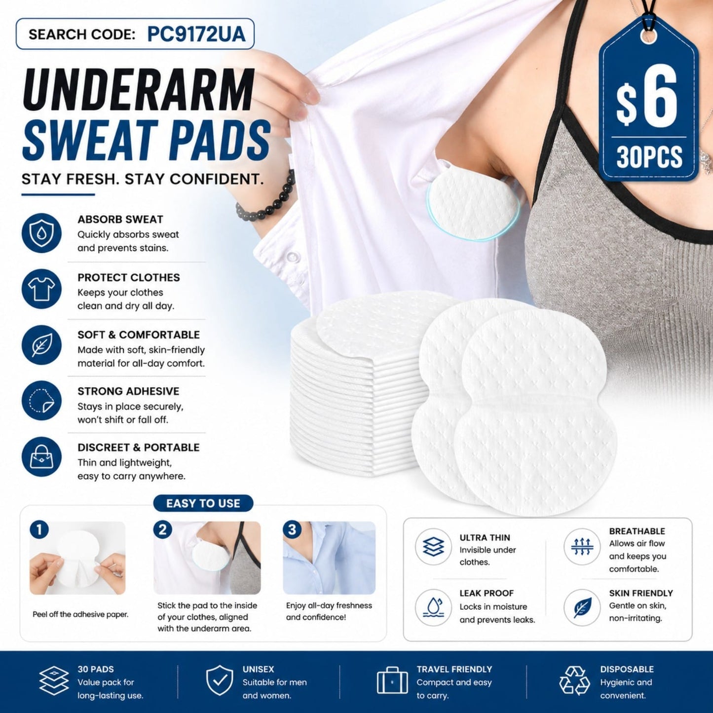 UNDER ARM PADS 30pcs PC9172UA