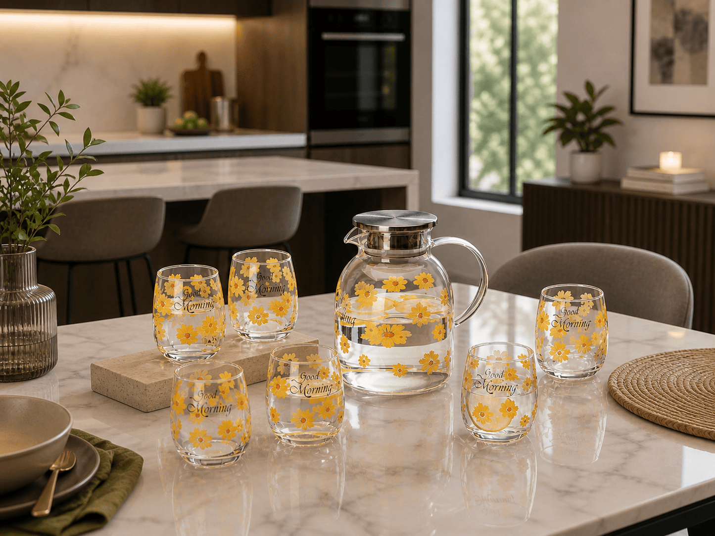 7pcs Glass Kettle Flower Set KW5628QJ