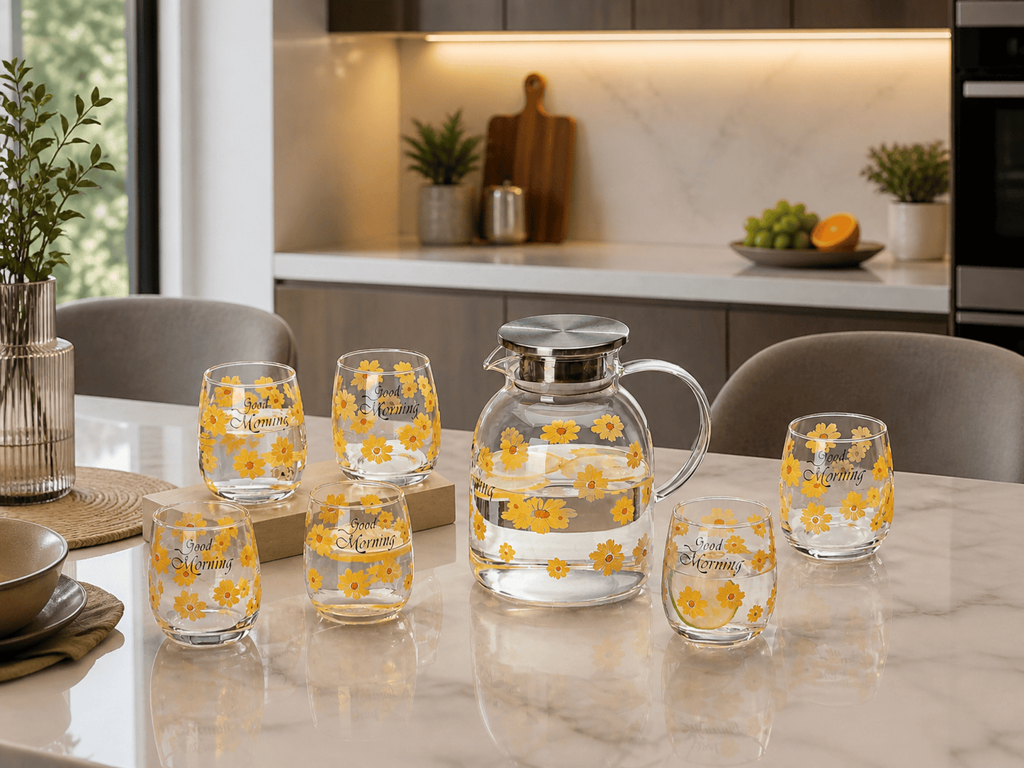 7pcs Glass Kettle Flower Set KW5628QJ