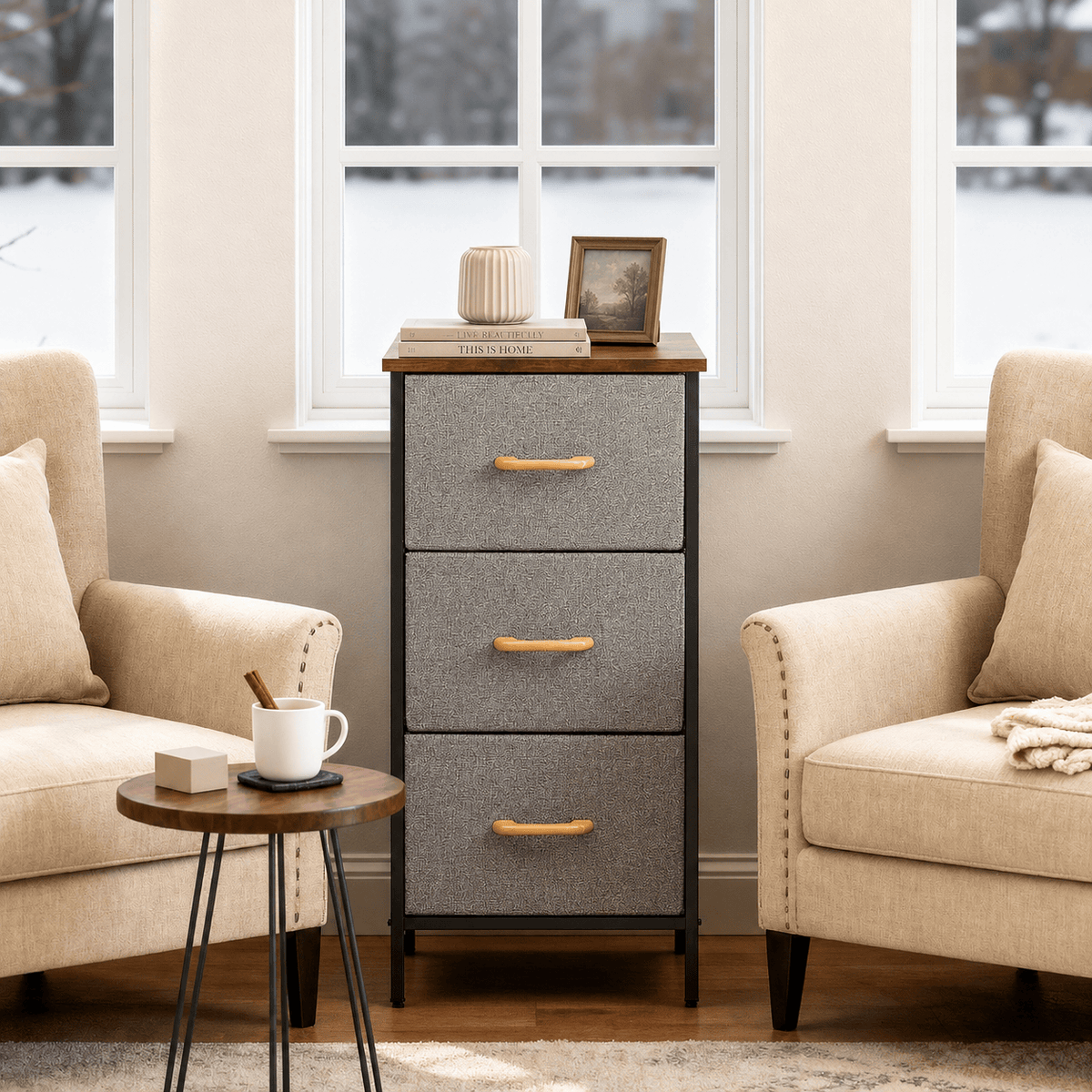 Modern Wood & Metal Drawer Stand HA8003