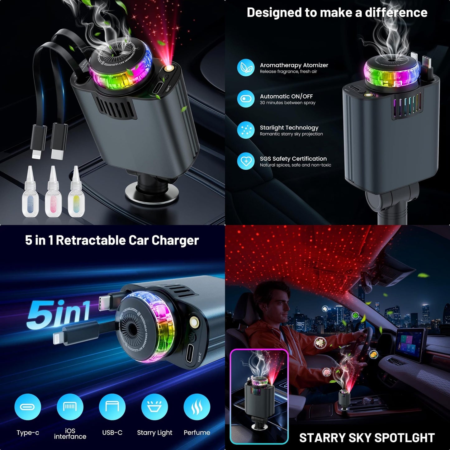 5 In 1 Car Charger Star Light CP4281XR