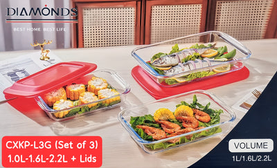 Diamond Oven Glass Tupperware 3pcs Set