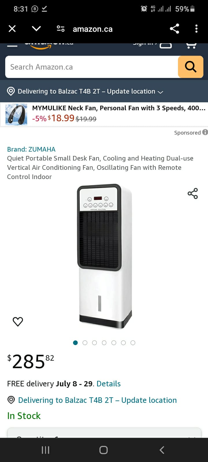 Zumaha Oscillating Air Conditioning Fan