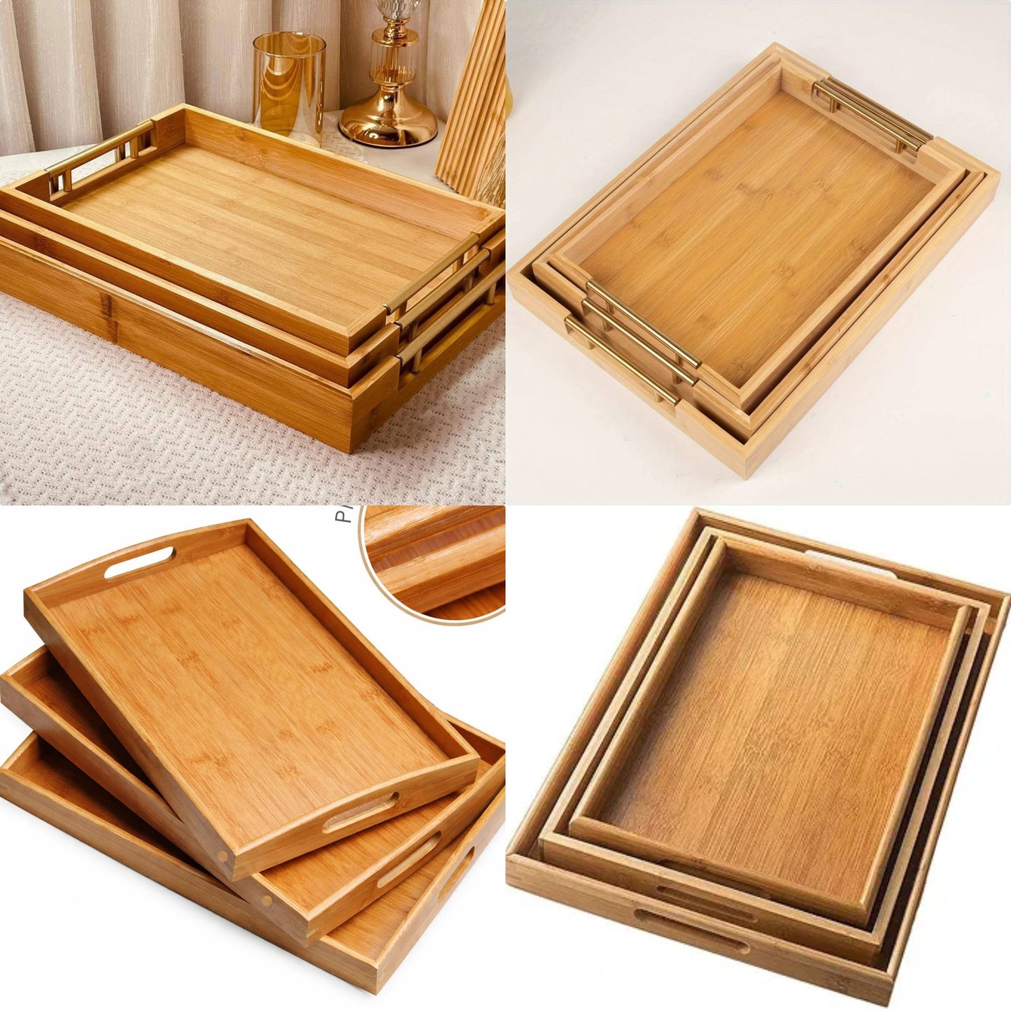 Wooden Bamboo 3pcs Tray Set KW3059ZH