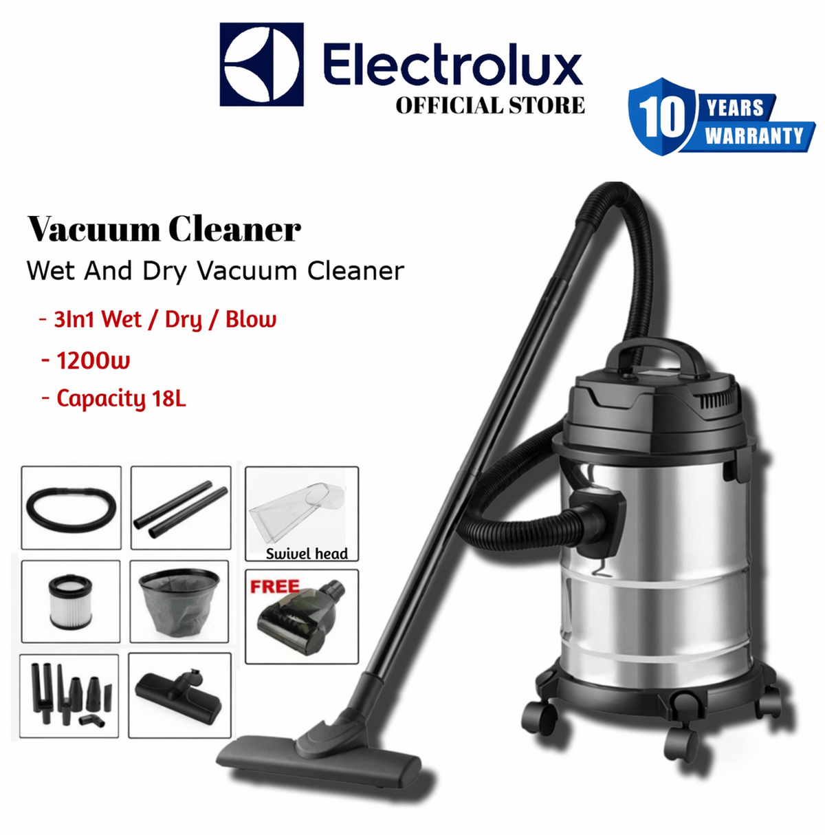 Erles Vacuum Cleaner Wet & Dry HI7483QN