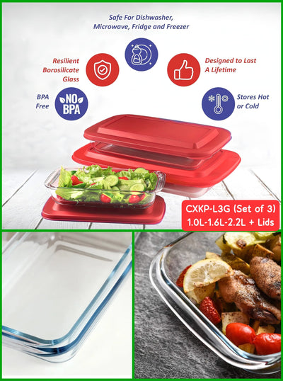 Diamond Oven Glass Tupperware 3pcs Set